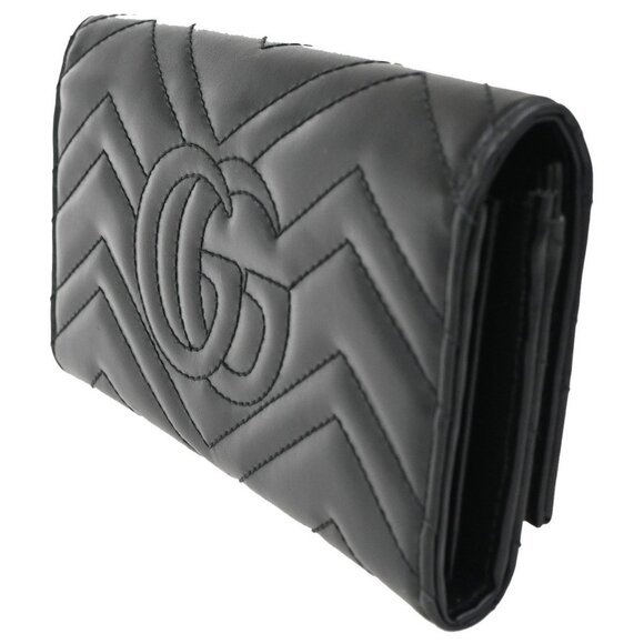GUCCI Marmont Continental GG Long Bifold Wallet Leather Black GHW 81TA043 - Picture 15 of 16